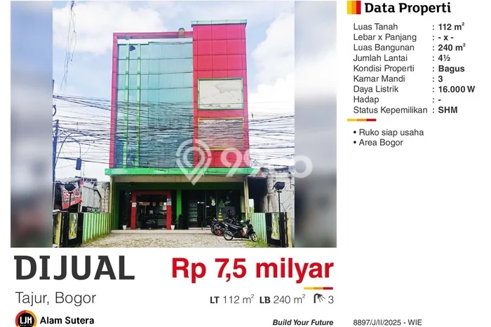Ruko Dijual di Bogor LT 112m2 & LB 240m2 Lokasi Terbaik! Ruko Dijual di Bogor LT 112m2 & LB 240m2 Lokasi Terbaik!