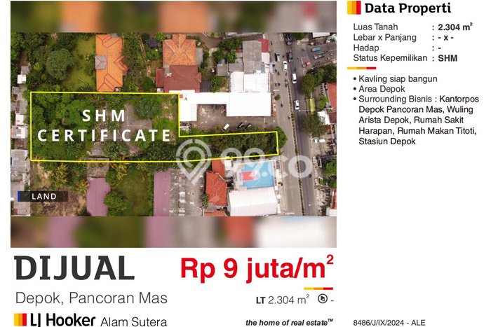 Lahan untuk Dijual di Pancoran Mas Depok Luas 2304m2 Lahan untuk Dijual di Pancoran Mas Depok Luas 2304m2