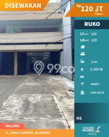 Disewakan Ruko komersial di Blimbing luas bangunan 120m2 Disewakan Ruko komersial di Blimbing luas bangunan 120m2