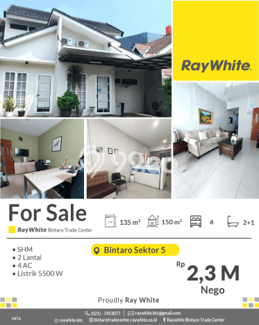 Jual Rumah 4 KT di Bintaro, Tangerang Selatan - Luas Tanah 135m² Jual Rumah 4 KT di Bintaro, Tangerang Selatan - Luas Tanah 135m²
