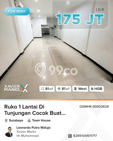 Disewakan Ruko di Kawasan Ramai Tunjungan Luas 81m2 Disewakan Ruko di Kawasan Ramai Tunjungan Luas 81m2