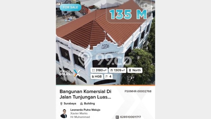 Komersial Dijual di Prime Area Surabaya Luas 1309m2 Komersial Dijual di Prime Area Surabaya Luas 1309m2