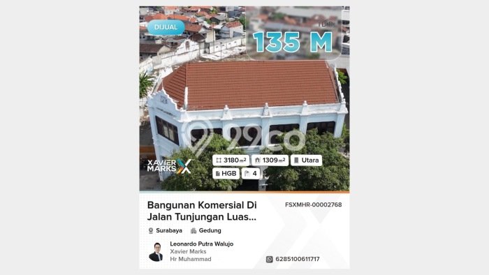 Komersial Dijual di Prime Area Surabaya Luas 1309m2 Komersial Dijual di Prime Area Surabaya Luas 1309m2