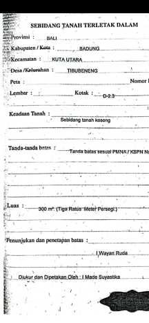Tanah Dijual di Badung Seluas 300m2 Strategis Tanah Dijual di Badung Seluas 300m2 Strategis