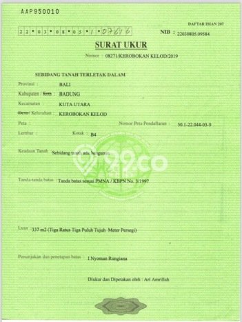 Dijual Tanah Lokasi Umalas, Badung Seluas 337m2 Dijual Tanah Lokasi Umalas, Badung Seluas 337m2