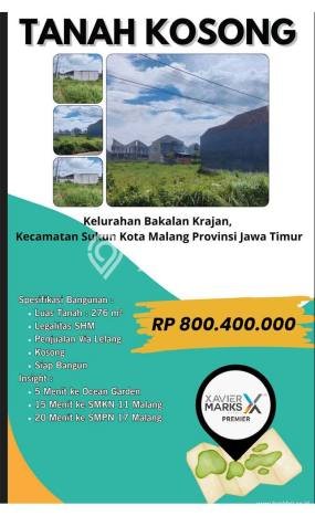 Tanah Kavling di Sukun Dijual dengan Luas 276m2 Tanah Kavling di Sukun Dijual dengan Luas 276m2
