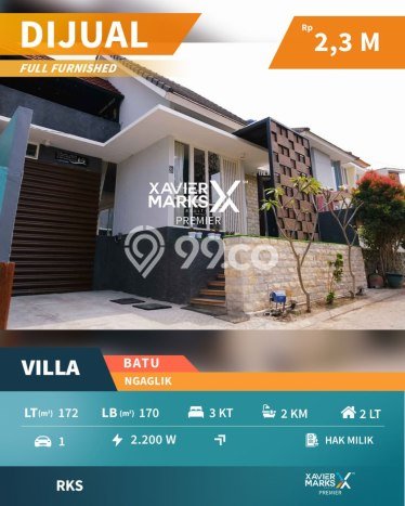 Dijual Vila di Batu, Luas 172m2m², Posisi Premium Dijual Vila di Batu, Luas 172m2m², Posisi Premium