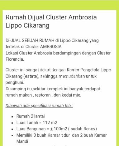 Jual Rumah Strategis Bagus Punya 3 KT di Lippo Cikarang Cikarang SHM Jual Rumah Strategis Bagus Punya 3 KT di Lippo Cikarang Cikarang SHM