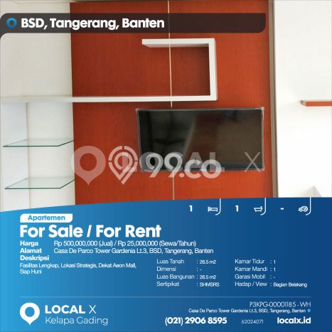 Apartemen Minimalis untuk Disewa, 1 Kamar di Tangerang Apartemen Minimalis untuk Disewa, 1 Kamar di Tangerang