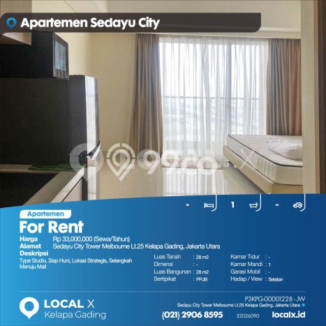 Disewakan Apartemen Minimalis 28m2 Punya 0 KT, 1 KM, Lokasi di Kelapa Gading Disewakan Apartemen Minimalis 28m2 Punya 0 KT, 1 KM, Lokasi di Kelapa Gading