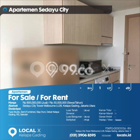 Disewakan Apartemen Minimalis 28m2 Punya 0 KT, 1 KM, Lokasi di Kelapa Gading Disewakan Apartemen Minimalis 28m2 Punya 0 KT, 1 KM, Lokasi di Kelapa Gading