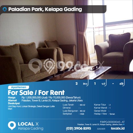 Apartemen Disewakan Murah 2 KT / 1 KM di Kelapa Gading, Jakarta Utara Apartemen Disewakan Murah 2 KT / 1 KM di Kelapa Gading, Jakarta Utara