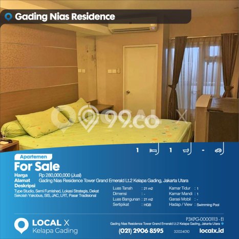 Dijual Segera Apartemen 1 KT, 1 KM, 21m2 di Kelapa Gading, Jakarta Utara Dijual Segera Apartemen 1 KT, 1 KM, 21m2 di Kelapa Gading, Jakarta Utara