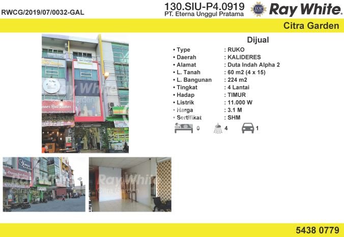 Unit Ruko Dijual di Jakarta Barat LT 60m2 & LB 224m2 Unit Ruko Dijual di Jakarta Barat LT 60m2 & LB 224m2