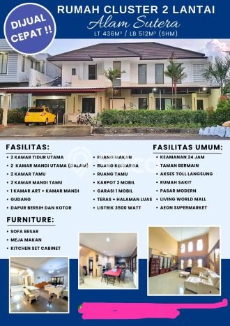For Sale! Luxury House LT 437m2 Desain Modern di Alam Sutera For Sale! Luxury House LT 437m2 Desain Modern di Alam Sutera