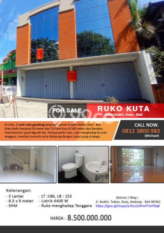 Ruko Area Premium di Kuta, Luas 152m², Prospektif Ruko Area Premium di Kuta, Luas 152m², Prospektif