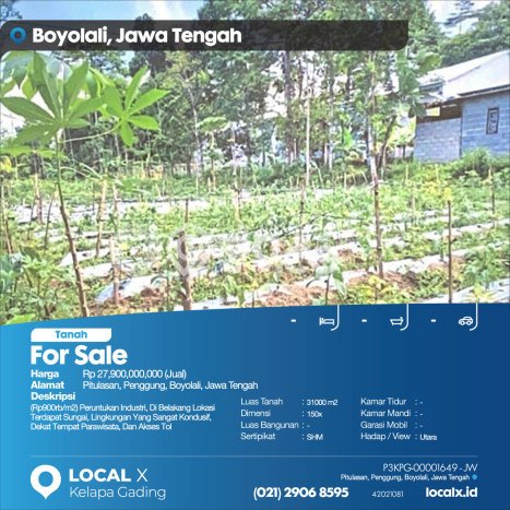 Untuk Dijual Tanah 31000m2 di Boyolali Kota, Boyolali Untuk Dijual Tanah 31000m2 di Boyolali Kota, Boyolali