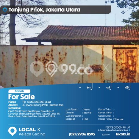 Tanah untuk Dijual Lokasi Tanjung Priok, Jakarta Utara Luas 733m2 - Tanah untuk Dijual Lokasi Tanjung Priok, Jakarta Utara Luas 733m2 -