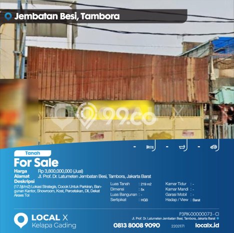 Lahan untuk Dijual di Tambora Jakarta Barat Luas 219m2 Lahan untuk Dijual di Tambora Jakarta Barat Luas 219m2