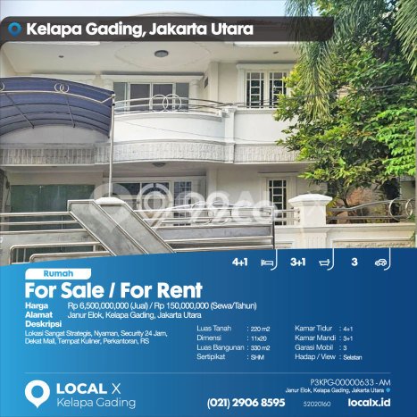 Rumah Eksklusif Dijual LT 220m2 di Kelapa Gading, Jakarta Utara Rumah Eksklusif Dijual LT 220m2 di Kelapa Gading, Jakarta Utara