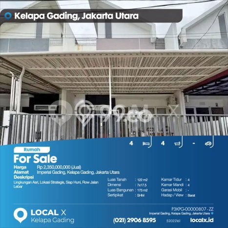 Rumah Strategis Minimalis Lb 173m2 di Kelapa Gading, Jakarta Utara Rumah Strategis Minimalis Lb 173m2 di Kelapa Gading, Jakarta Utara