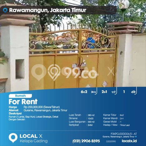 Disewakan! Rumah 6 Kamar Tidur &
2 Kamar Mandi di Rawamangun, Jakarta Timur Disewakan! Rumah 6 Kamar Tidur &
2 Kamar Mandi di Rawamangun, Jakarta Timur