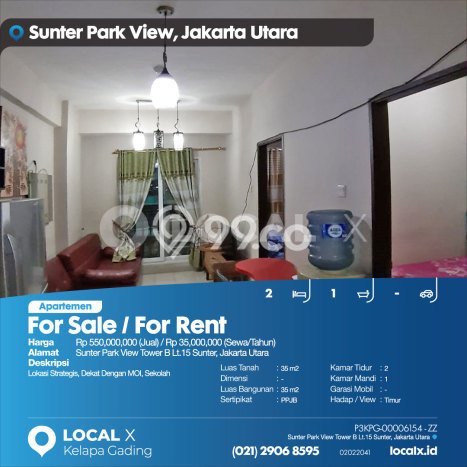 Apartemen Nyaman untuk Disewa, 2 Kamar di Jakarta Utara Apartemen Nyaman untuk Disewa, 2 Kamar di Jakarta Utara