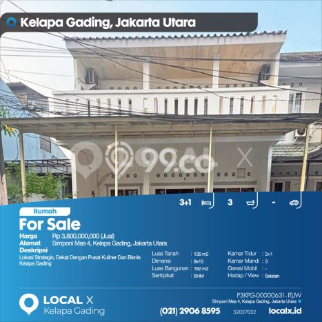 Hunian Mewah Dijual LT 135m2 di Kelapa Gading, Jakarta Utara Hunian Mewah Dijual LT 135m2 di Kelapa Gading, Jakarta Utara
