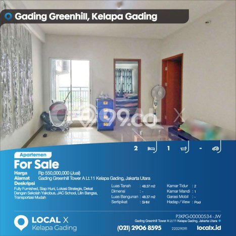 Hunian Apartemen 2 KT 1 KM di Kelapa Gading, Jakarta Utara Dijual Cepat Hunian Apartemen 2 KT 1 KM di Kelapa Gading, Jakarta Utara Dijual Cepat