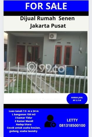 For Sale Rumah 3 Kamar Lokasi Strategis Nyaman dan Strategis di Senen For Sale Rumah 3 Kamar Lokasi Strategis Nyaman dan Strategis di Senen