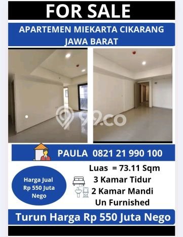 Dijual Apartemen di Bekasi 3 Kamar & 2 Kamar Mandi, Luas 73m2 Dijual Apartemen di Bekasi 3 Kamar & 2 Kamar Mandi, Luas 73m2