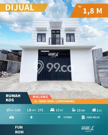 FOR SALE Kost 13 Kamar, 13 Kamar Mandi di Lowokwaru, Malang, Luas 275m2 FOR SALE Kost 13 Kamar, 13 Kamar Mandi di Lowokwaru, Malang, Luas 275m2