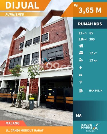 Rumah Kost untuk Dijual di Lowokwaru dengan 12 KT, 13 KM, Luas 300m2 Rumah Kost untuk Dijual di Lowokwaru dengan 12 KT, 13 KM, Luas 300m2