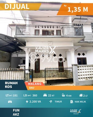Kost Dijual Lokasi Dau, Malang, Spesifikasi 22 Kamar Tidur dan Luas 360m2 Kost Dijual Lokasi Dau, Malang, Spesifikasi 22 Kamar Tidur dan Luas 360m2