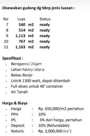 Disewakan Gudang di Kawasan Ramai Daan Mogot Luas 1163m2 Disewakan Gudang di Kawasan Ramai Daan Mogot Luas 1163m2