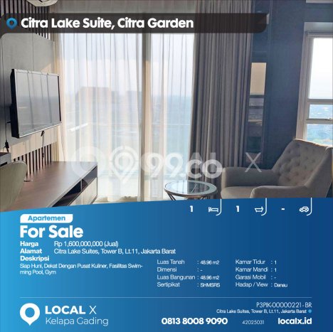 Siap Huni Apartemen di Jakarta Barat 1 Kamar & 1 Kamar Mandi, Luas 48m2 Siap Huni Apartemen di Jakarta Barat 1 Kamar & 1 Kamar Mandi, Luas 48m2