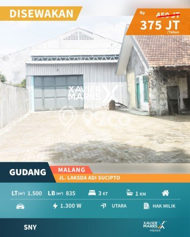 Gudang Disewa di Blimbing, Malang, LT 1500m2 / LB 835m2 Gudang Disewa di Blimbing, Malang, LT 1500m2 / LB 835m2