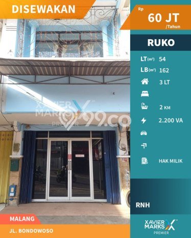 Ruko untuk disewa di Klojen punya LT 54m2 & LB 162m2 harga sewa kompetitif Ruko untuk disewa di Klojen punya LT 54m2 & LB 162m2 harga sewa kompetitif