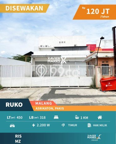Disewakan Ruko komersial di Pakis luas bangunan 318m2 Disewakan Ruko komersial di Pakis luas bangunan 318m2
