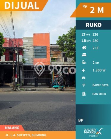 FOR SALE! Ruko di Blimbing Malang, LT 230m2, LB 136m2 FOR SALE! Ruko di Blimbing Malang, LT 230m2, LB 136m2