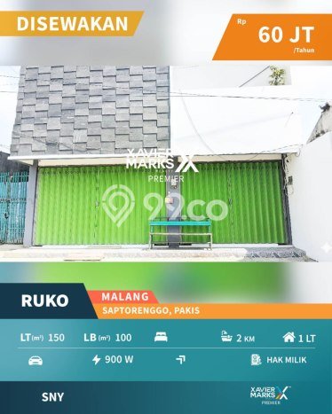 Disewakan Ruko komersial di Pakis luas bangunan 100m2 Disewakan Ruko komersial di Pakis luas bangunan 100m2
