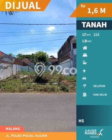 Tanah Komersial Dijual di Klojen Malang 225m2 Tanah Komersial Dijual di Klojen Malang 225m2