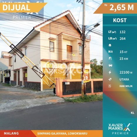 Untuk Dijual Kost di Lowokwaru, Malang, 15 KT, 15 KM, Luas 264m2 Untuk Dijual Kost di Lowokwaru, Malang, 15 KT, 15 KM, Luas 264m2