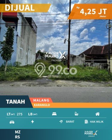 Tanah Dijual Lokasi Blimbing, Malang Luas 275m2 Legalitas Aman Tanah Dijual Lokasi Blimbing, Malang Luas 275m2 Legalitas Aman