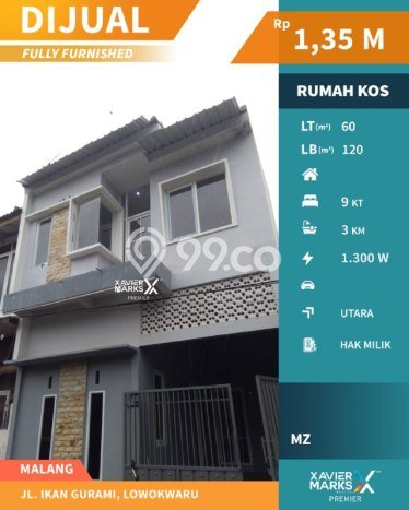 Rumah Kost Dijual di Lowokwaru, Malang, 9 KT, 3 KM, Bangunan 120m2 Rumah Kost Dijual di Lowokwaru, Malang, 9 KT, 3 KM, Bangunan 120m2