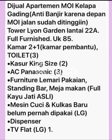 Unit Apartemen Dijual di Kelapa Gading, Jakarta Utara, dengan 3 Bedroom, 3 Bathroom Unit Apartemen Dijual di Kelapa Gading, Jakarta Utara, dengan 3 Bedroom, 3 Bathroom