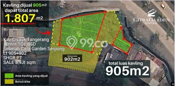 Tanah Dijual Lokasi Cisauk, Tangerang Luas 905m2 Legalitas Aman Tanah Dijual Lokasi Cisauk, Tangerang Luas 905m2 Legalitas Aman