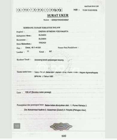 Tanah Kosong Dijual di Sleman dengan Area 100m2 Tanah Kosong Dijual di Sleman dengan Area 100m2