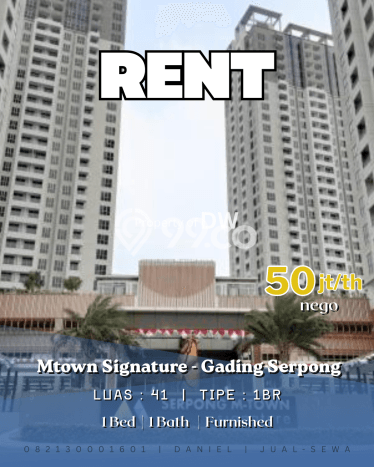 Apartemen Disewakan 1 Kamar Hemat Siap Huni di Tangerang, Luas 41m2 Apartemen Disewakan 1 Kamar Hemat Siap Huni di Tangerang, Luas 41m2