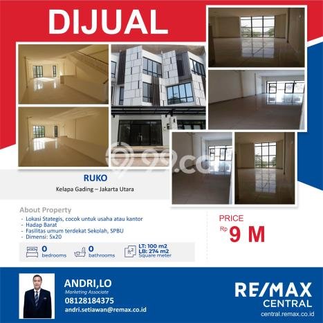 FOR SALE! Ruko di Kelapa Gading Jakarta Utara, LT 100m2, LB 274m2 FOR SALE! Ruko di Kelapa Gading Jakarta Utara, LT 100m2, LB 274m2